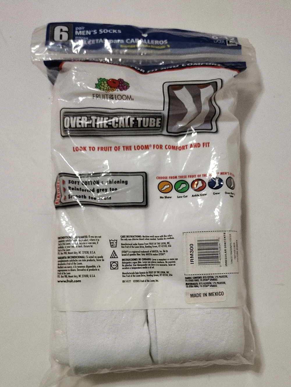 Vtg Fruit of the Loom Men’s Over-the-Calf Tube Socks – White - 6 Pack -Size 6-12